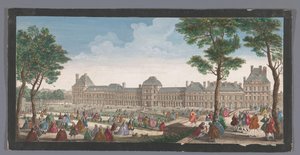 Widok na Palais des Tuileries w Paryżu widziany z Jardin des Tuileries Les promenades du Palais Thuilleries (tytuł na obiekcie) autorstwa Jacques Rigaud