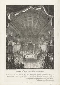 Huwelijk van Willem IV spotkał księżniczkę Annę, 1734 George II Mag: Brytyjczyk: Franc: & Hiber. Ślub królewski między Anną (...) i Wilhelmem (...) wtorek 14: Ano: 1733 (...) (tytuł na obiekcie) autorstwa Jacques Rigaud