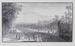 Oranżeria i ha-ha, Willa Lorda Burlingtona (pióro i atrament z praniem na papierze) autorstwa Jacques Rigaud