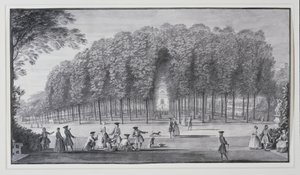 „Topolowy Gaj, Willa Chiswick Lorda Burlingtona” (pióro i atrament z akwarelą na papierze) autorstwa Jacques Rigaud