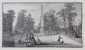 Wielki obelisk, w pobliżu południowo-zachodniego wejścia do Willi Chiswick Lorda Burlingtona (pióro i atrament z praniem na papierze) autorstwa Jacques Rigaud