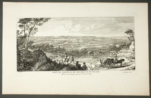 Widok pałacu królewskiego w Meudon i wioski, z serii Le Château de Meudon autorstwa Jacques Rigaud