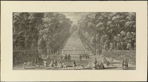 Vue de la Grande Cascade dans les jardins de Marly (czarna kreda, pióro i czarny tusz, szary pył) autorstwa Jacques Rigaud