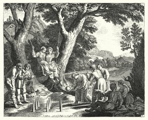 Chłopi relaks (grawerowanie) autorstwa Jacques Stella