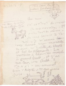 List z autografem z rysunkami autorstwa Jacques Vache