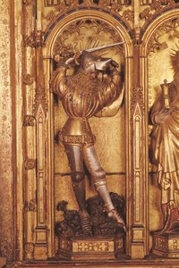 Ołtarz Ukrzyżowania, fragment św. Jerzego z lewego panelu, z kościoła Chartreuse de Champmol, ok. 1391 (pozłacane drewno) autorstwa Jacques de Baerze or Baers