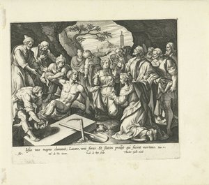 Wskrzeszenie Łazarza Vita, passio et resvrrectio Iesv Christi (tytuł serii) Życie, męka i zmartwychwstanie Chrystusa (tytuł serii) autorstwa Jacques de Bie