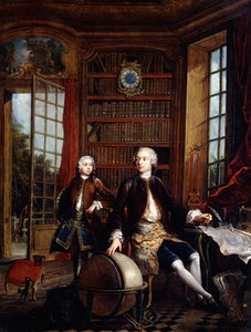 Portret syna artysty z nauczycielem, podobno artystą Jean Baptiste de Courtonne Młodszego, w bibliotece, autorstwa Jacques de Lajoüe
