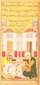 Skryba i malarz przy pracy, z Hadiqat Al-Haqiqat (Ogród Prawdy) Hakima Sana