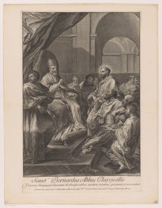 Heilige Bernardus van Clairvaux voor paus Innocent II Saint Bernardus Opat of Clareualis (tytuł na obiekcie) autorstwa Jakob Frey (I)