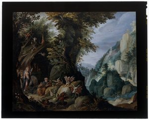Kuszenie św. Antoniego w krajobrazie autorstwa Jakob Isaaksz Swanenburgh