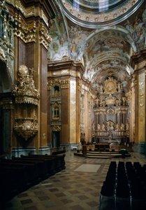 Wnętrze kościoła benedyktyńskiego w Melku projektu architekta Jakoba Prandtauera (1660-1726), freski Johanna Michaela Rottmayra (1656-1730). Melk, Austria autorstwa Jakob Prandtauer
