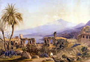 Taormina na Sycylii: ruiny i Etna. Obraz Jacoba Sutera, ok. 1850 r. autorstwa Jakob Suter