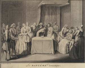 Chrzest domowy (grafika) autorstwa Jakob van der Schley