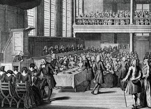 Obiad anabaptystów, rycina Jacobusa van der Schleya (1715-1779) z Ceremonii i zwyczajów religijnych wszystkich narodów świata autorstwa Jakob van der Schley