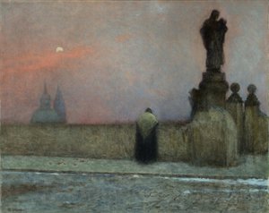 Debiut wieczoru na Hradczanach (Praga, Czechy) - Wczesny wieczór na Hradczanach - Jakub Schikaneder (1855-1924). olej na płótnie