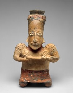 Klęcząca kobieta karmiąca dziecko, Proto-Classic, 100 BC-AD 300 (ceramika z polichromowanym obrazem poślizgowym) autorstwa Jalisco