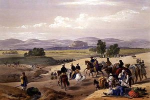 Podejście do twierdzy Kwettah, ze „Szkiców w Afganistanie”, rytowanych przez Charlesa Haghe (1810-88) i Louisa Haghe (1806-85) wydane przez Henry