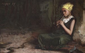 Dziewczyna czarująca węża (chromolitho)