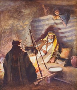 Ziemia Święta: "Dom z włosów", wnętrze namiotu Bedaween (kolorowa litografia) autorstwa James (after) Clark