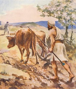 Ziemia Święta: Orka w pobliżu Nazaretu (kolorowa litografia) autorstwa James (after) Clark