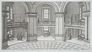 Widok wnętrza, z „Plany, sekcje i elewacje Biblioteki Radcliffe”, grawerowane przez Pierre