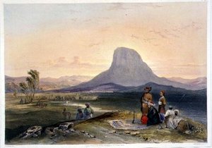 „Woły garb” i kantony wojskowe, Kandahar, tablica 26 z „Krajobraz, mieszkańcy i kostiumy Afganistanu”, ryty przez R. Carricka (ok. 1829-1904)