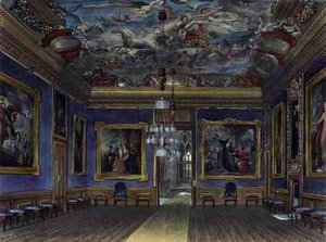 Salon Królewski, Zamek Windsor, z „Rezydencji Królewskich”, ryt. Thomas Sutherland (ur. 1785), wyd. autorstwa Williama Henry