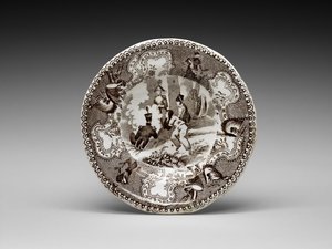 Talerz na filiżankę, ok. 1837-1856 (ceramika szkliwiona ołowiem z nadrukiem transferowym) autorstwa James (attr.to) Beech