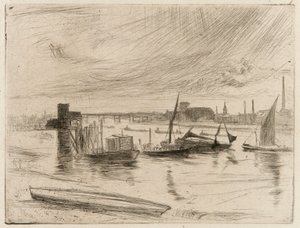 Battersea Dawn Cadogan Pier, 1861. autorstwa James Abbott McNeill Whistler