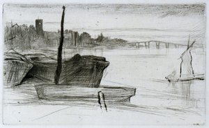 Most Chelsea i kościół autorstwa James Abbott McNeill Whistler