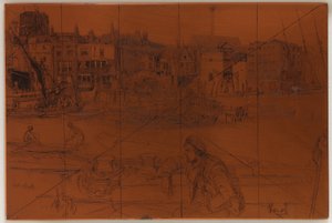 Tabliczka do akwaforty: Black Lion Wharf, 1859. autorstwa James Abbott McNeill Whistler