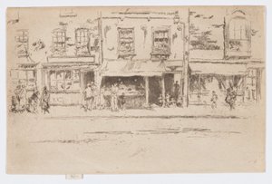 Sklep rybny, Chelsea, ok. 1884-86 (akwaforta; tusz na papierze) autorstwa James Abbott McNeill Whistler