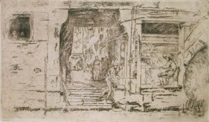 Sklep rybny, Wenecja (akwaforta) autorstwa James Abbott McNeill Whistler