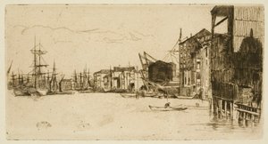 Free Trade Wharf w Londynie autorstwa James Abbott McNeill Whistler