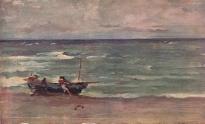 Harmonia w błękicie i srebrze: Wypłynięcie na plażę, Etretat, c1897
