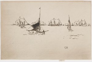 Flota Jej Królewskiej Mości: Wieczór, 1887. autorstwa James Abbott McNeill Whistler