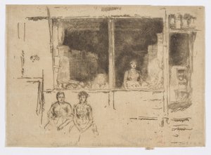 Sklep z melonami, Hounsditch, ok. 1886-88 (akwaforta; tusz na papierze) autorstwa James Abbott McNeill Whistler