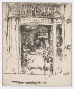 Mme Pelletier, Blanchisserie, Paryż, ok. 1892-93 (akwaforta; tusz na papierze) autorstwa James Abbott McNeill Whistler