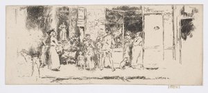 Stragan z gazetami, Rue de Seine, ok. 1892-93 (akwaforta; tusz na papierze) autorstwa James Abbott McNeill Whistler
