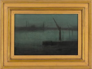 Nocturne: niebieski i srebrny — Battersea Reach, 1870-1875. autorstwa James Abbott McNeill Whistler