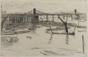 Old Hungerford Bridge, 1861 (akwaforta na papierze) autorstwa James Abbott McNeill Whistler