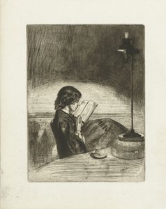 Portret czytającej Deborah Delano Czytanie przy świetle lampy autorstwa James Abbott McNeill Whistler