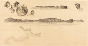 Szkice na tablicy pomiarowej wybrzeża, 18541855. autorstwa James Abbott McNeill Whistler