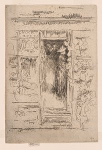 Sklep z czepkami, ok. 1884-86 (akwaforta; tusz na papierze) autorstwa James Abbott McNeill Whistler
