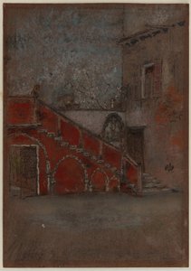 Schody: Notatka w kolorze czerwonym, 1880 (kredka i pastel na brązowym papierze) autorstwa James Abbott McNeill Whistler