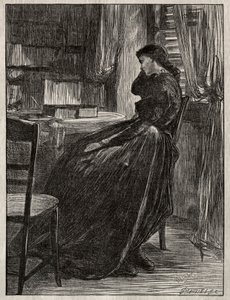 Kazanie procesowe: Joanna Douglas przy swoim biurku, 1862. autorstwa James Abbott McNeill Whistler