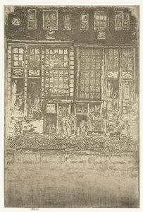 Dwa domy nad kanałem w Amsterdamie Haftowana zasłona autorstwa James Abbott McNeill Whistler