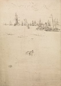 Łódź dla gości, z zestawu dwunastu rycin zatytułowanych The Naval Review, 1887 autorstwa James Abbott McNeill Whistler