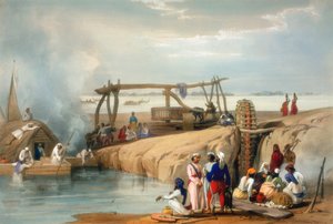Perskie koło podnoszące wodę z rzeki Sutlej, Pendżab, 1842